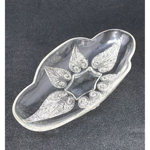 Vintage ANCHOR HOCKING RENAISSANCE Oval Relish Dish ~ Beaded Leaf ~ Mid Century